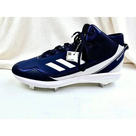 Adidas Size 14 Men's Navy White Icon 7 Mid Lace Up Metal Cleats Baseball Shoes - Picture 4 of 13